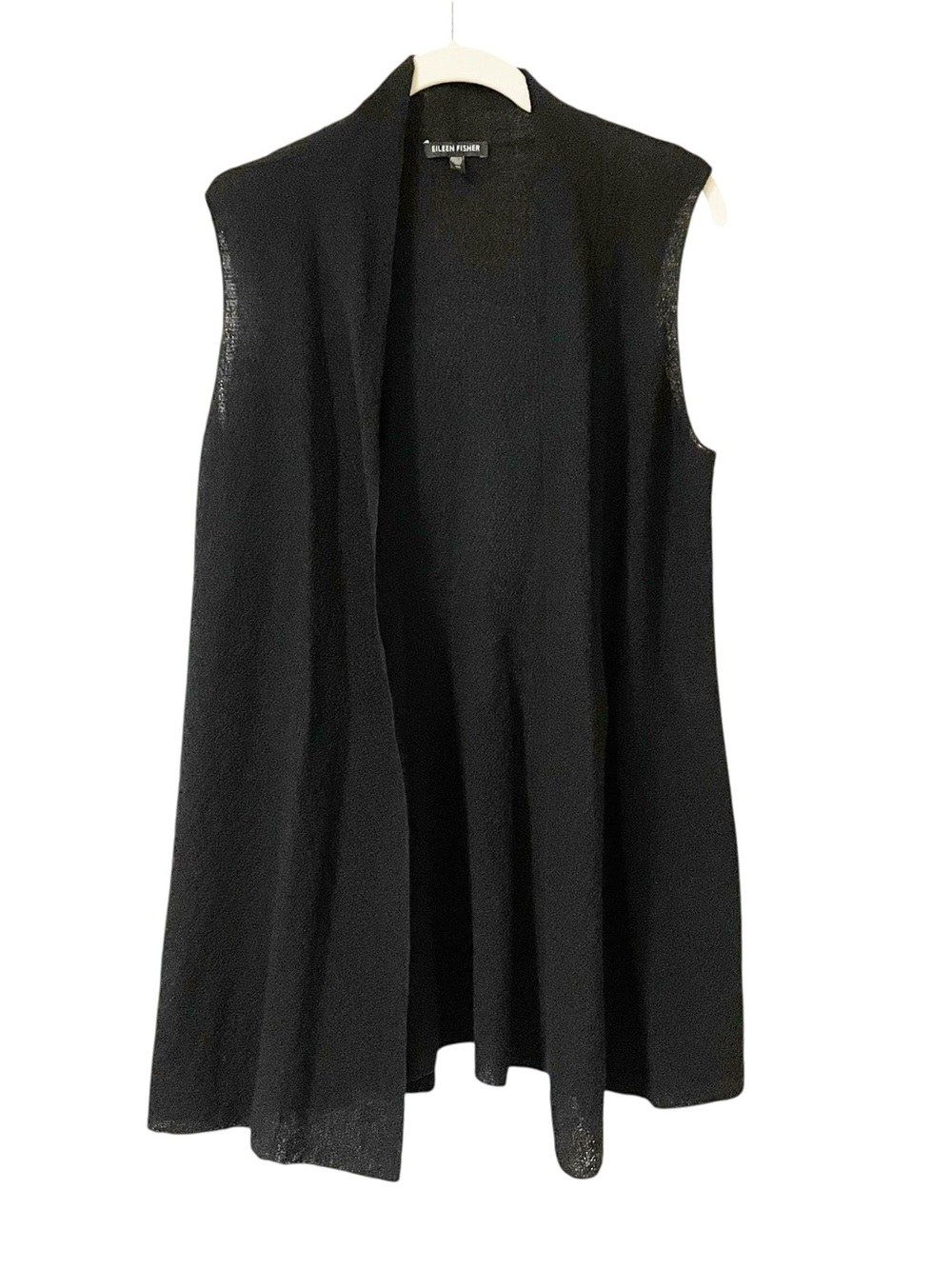 Eileen Fisher Black Sleeveless Open-Front Knit Drape Vest